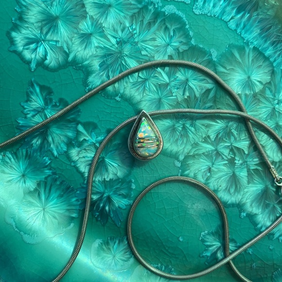Sterling Silver Necklace and Opal Teardrop Pendant - Picture 12 of 17